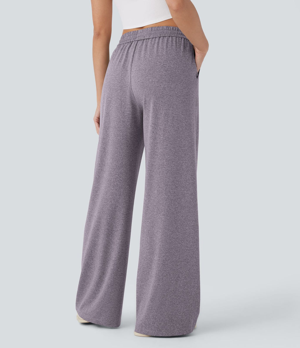 Pantalon large décontracté taille haute avec cordon de serrage et poches latérales