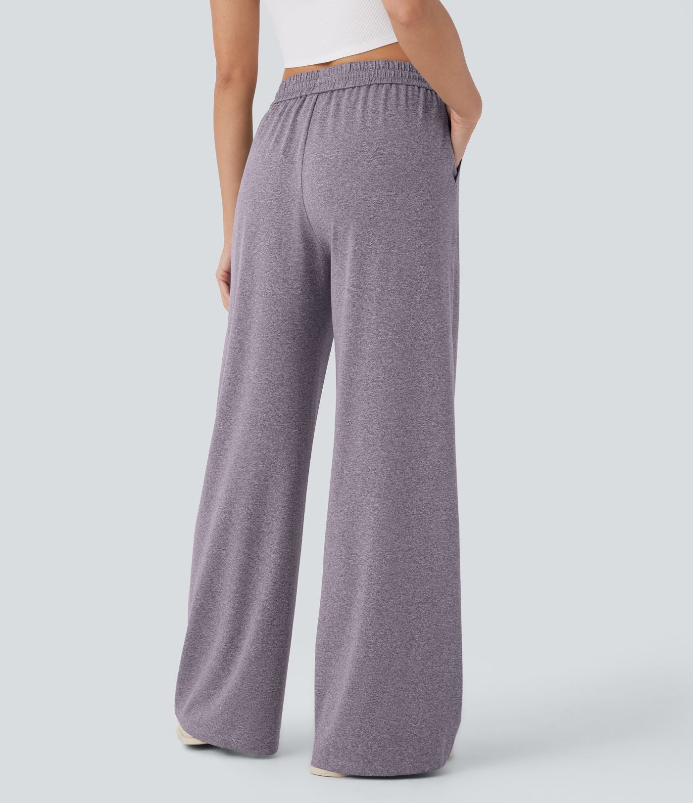 Pantalon large décontracté taille haute avec cordon de serrage et poches latérales