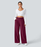 Pantalon Tailleur Large Fluide Halara Flex™ Gaufré Taille Haute Poches Latérales