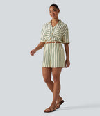 Combinaison-chemise décontractée rayée à manches courtes avec poches