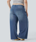 Jean décontracté grande taille Halara Flex™ asymétrique taille basse jambes larges effet délavé avec poches