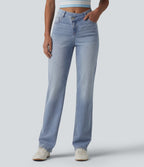 Halara Flex™ Jean droit casual asymétrique taille haute avec poches