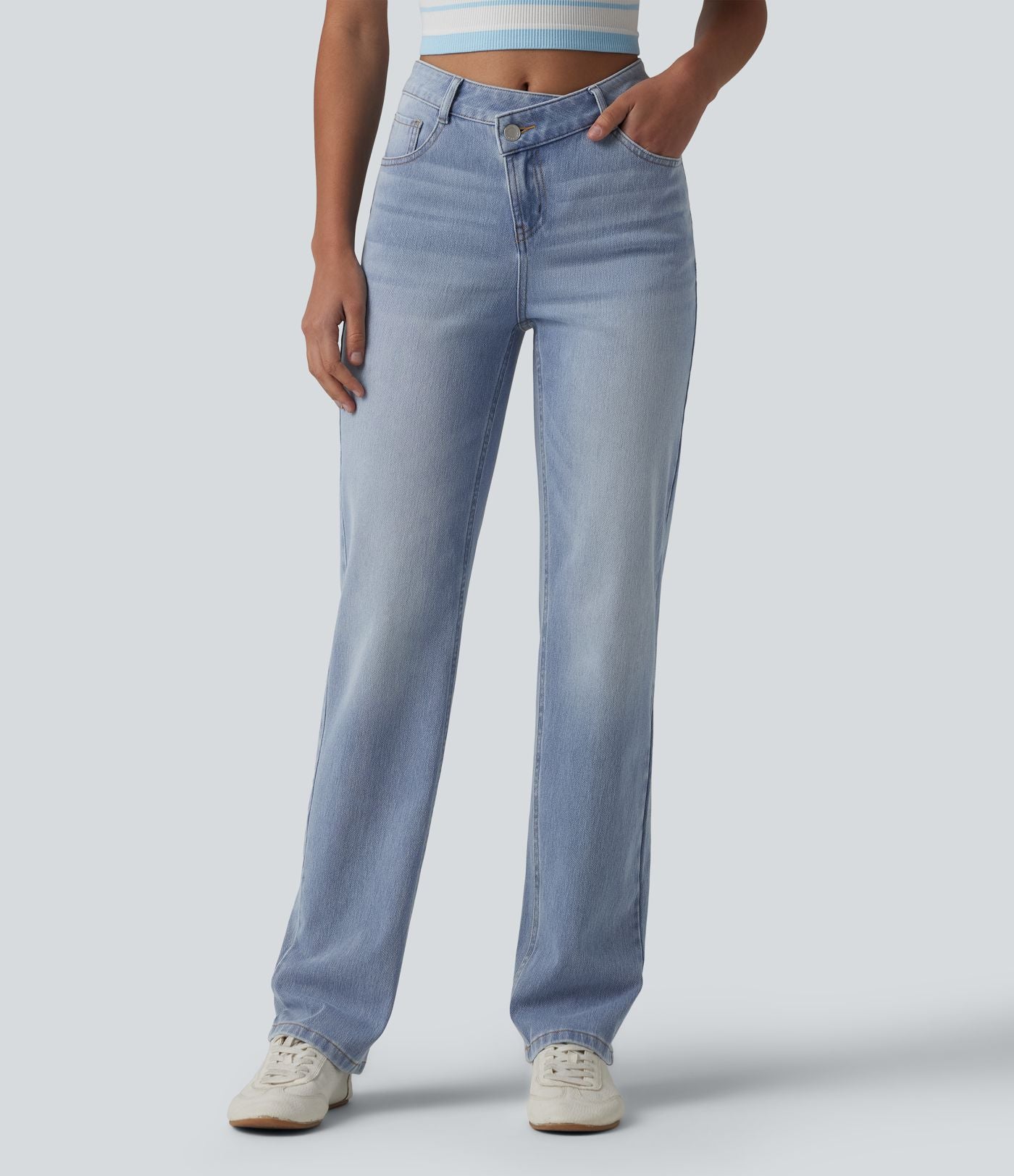 Halara Flex™ Jean droit casual asymétrique taille haute avec poches