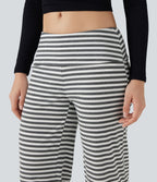 Pantalon évasé rayé taille basse à rabat