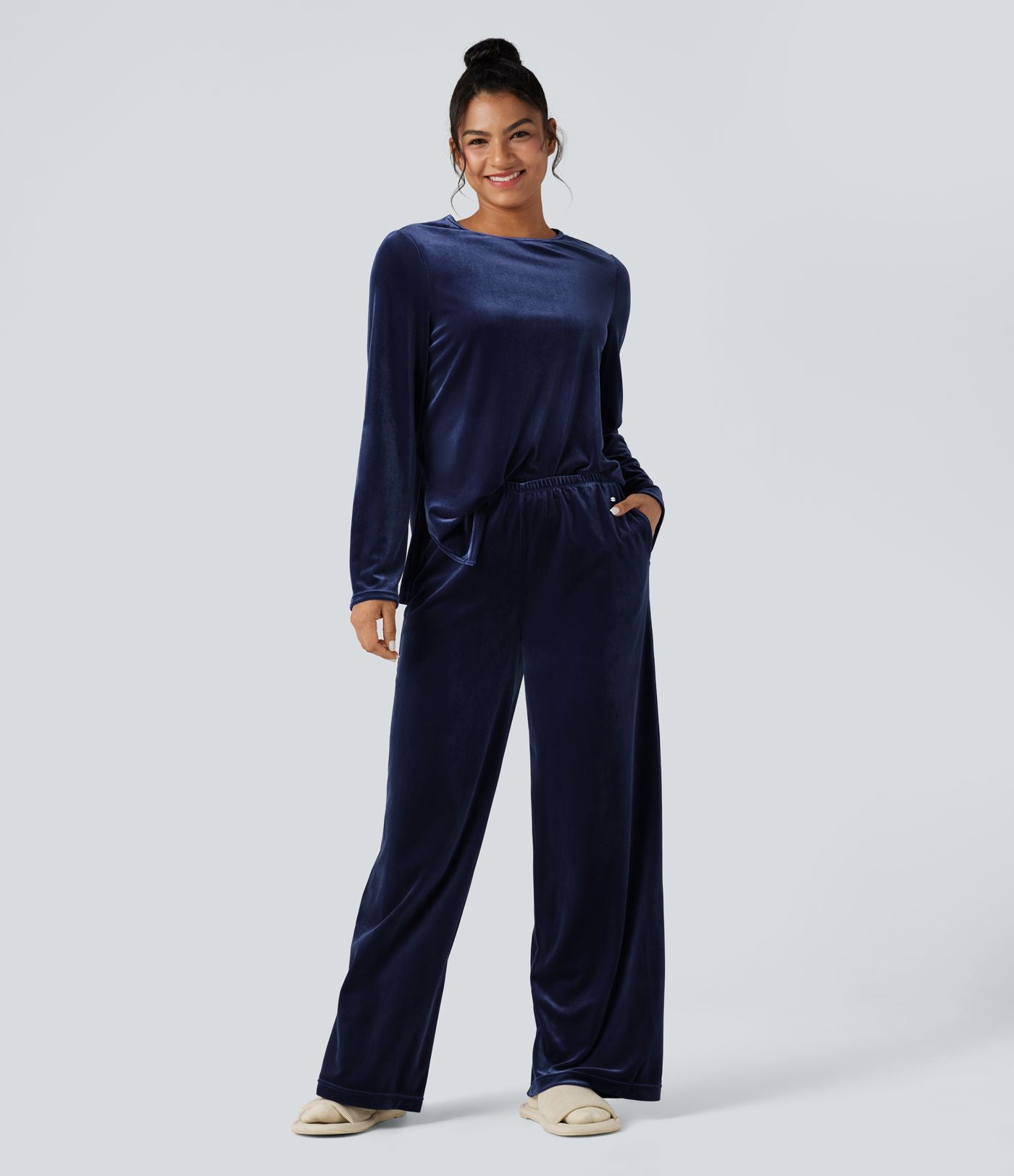 Pantalon détente baggy velours taille haute avec poches