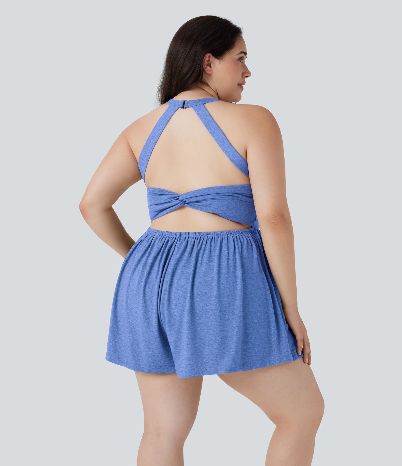 Combinaison-short de séjour grande taille 2-en-1 dos nu torsadée avec poches - Easy Peasy Edition