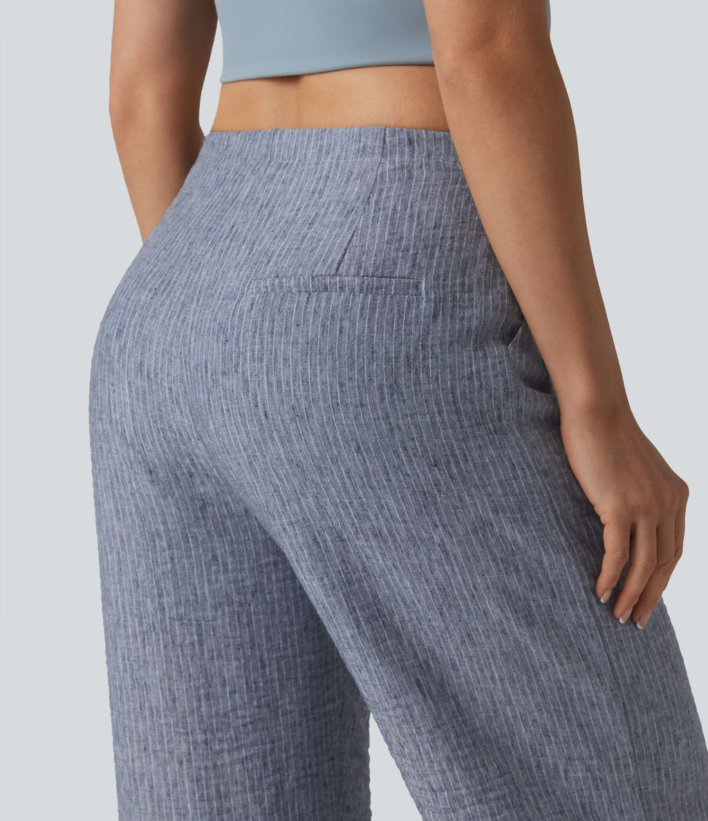 Pantalon décontracté ample rayé taille mi-haute avec cordon de serrage et poches