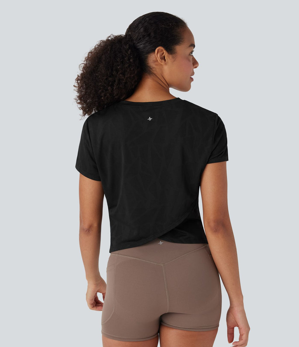 Haut de sport yoga ourlet croisé jacquard sans couture OneForm Seamless Flow