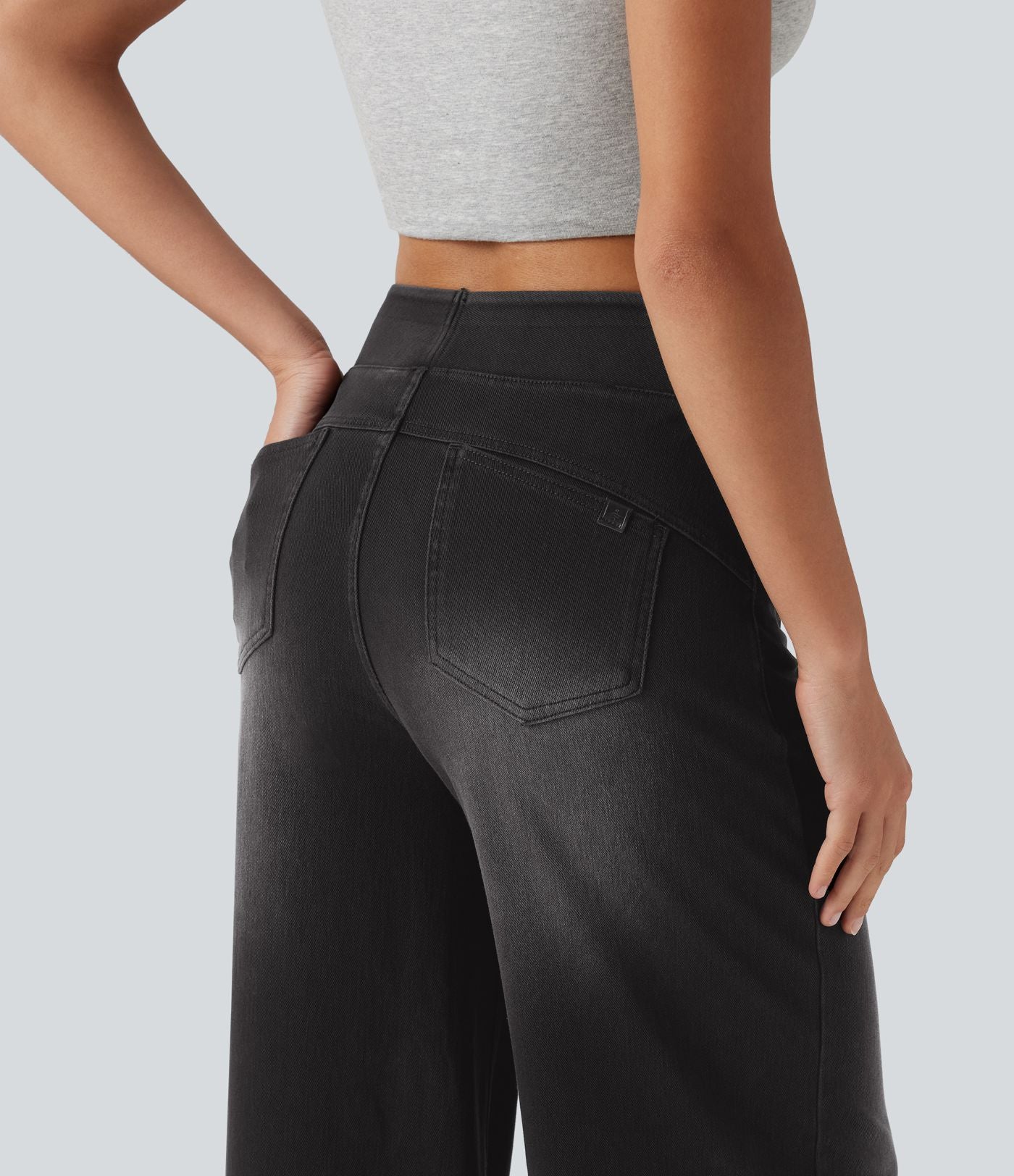 Jean décontracté Halara Flex™ large taille haute effet délavé avec poches