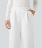 Pantalon jogging tailleur polaire coupe droite taille haute avec poches