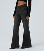 Halara Flex™ Jean Évasé à Taille Haute avec Poche Crossover Tissu Élastique Lavé