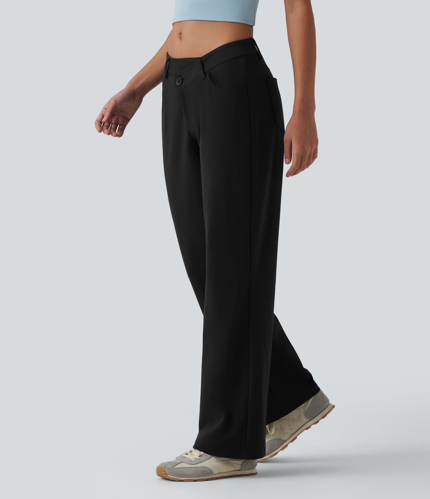 Pantalon décontracté DayStretch taille basse asymétrique coupe droite avec poches