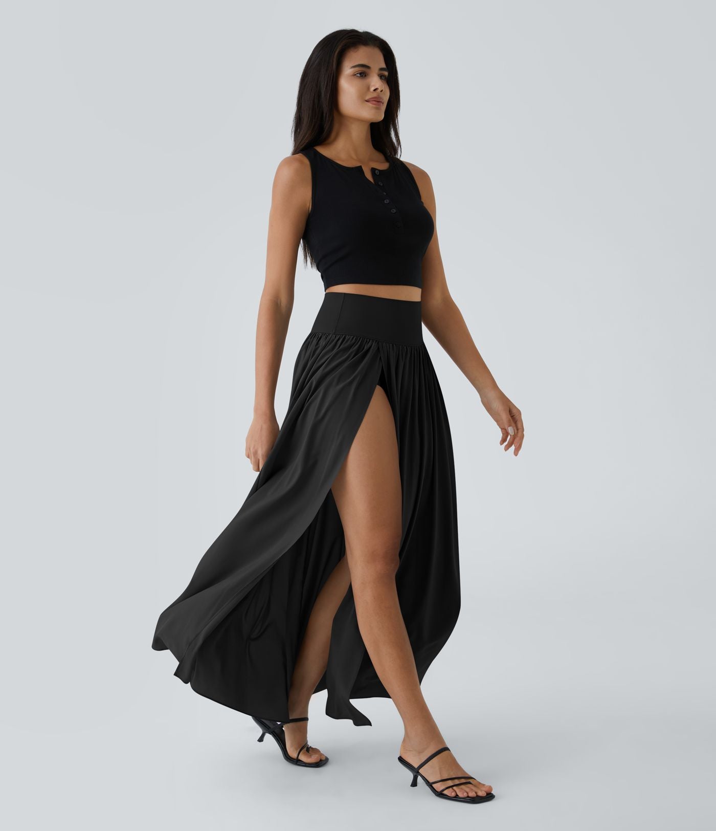 Breezeful™ Jupe Taille Haute Casual Maxi Séchage Rapide Fluide Fente Plissée 2 en 1