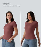 T-shirt décontracté col rond échancré à manches courtes avec soutien-gorge intégré bonnets B-DD