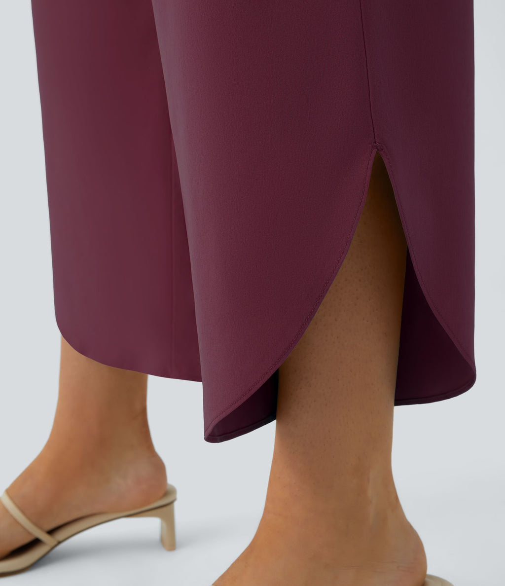 Breezeful™ Pantalon Fluide Vacances Séchage Rapide Taille Haute Croisée Poches Latérales Plissées Fente