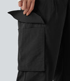 Jogging cargo décontracté, taille moyenne, à poches