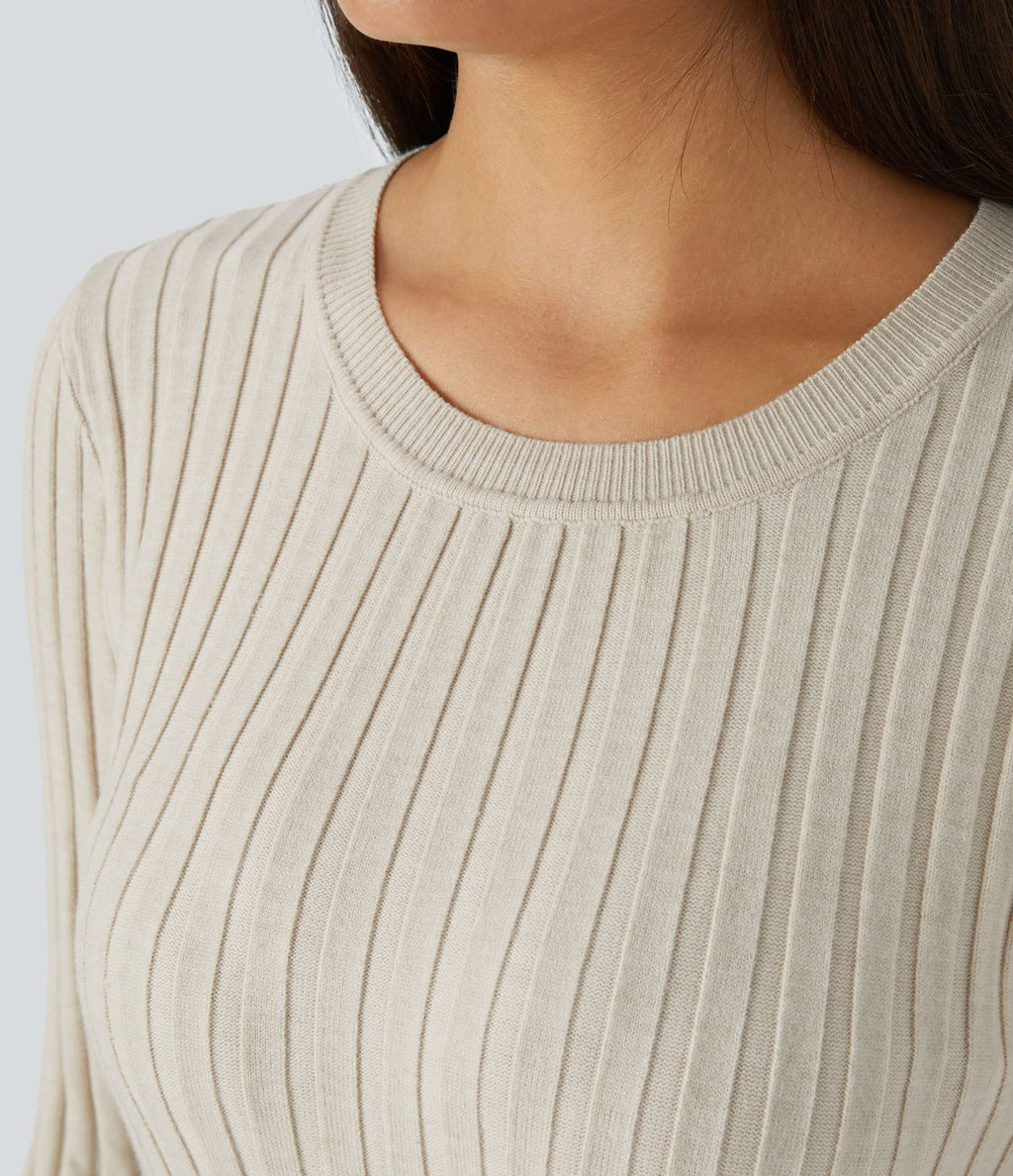Pull Décontracté à Col Rond, Manches Longues et Volants