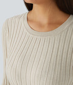 Pull Décontracté à Col Rond, Manches Longues et Volants