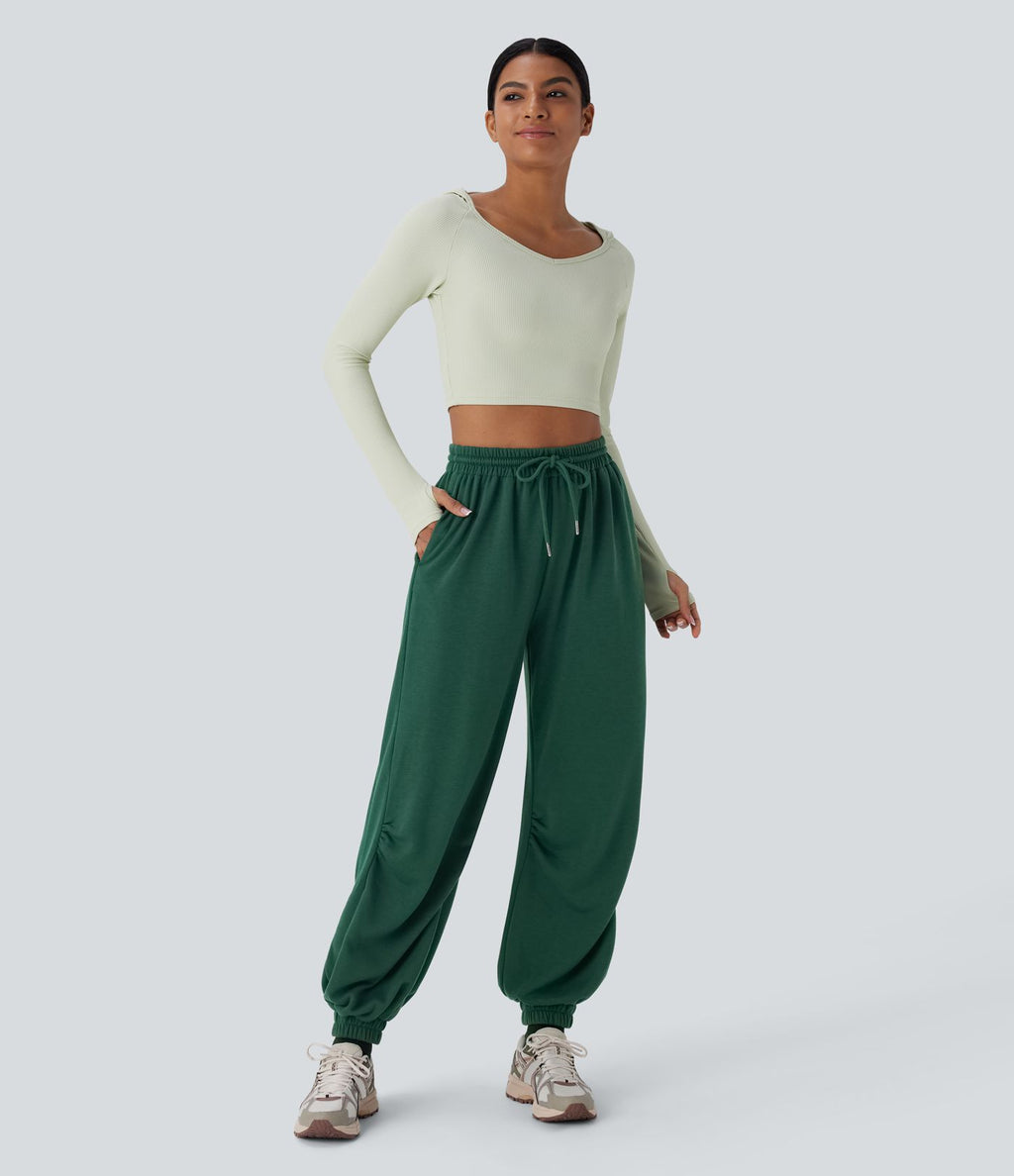 Jogging de running taille haute avec poches et cordon de serrage