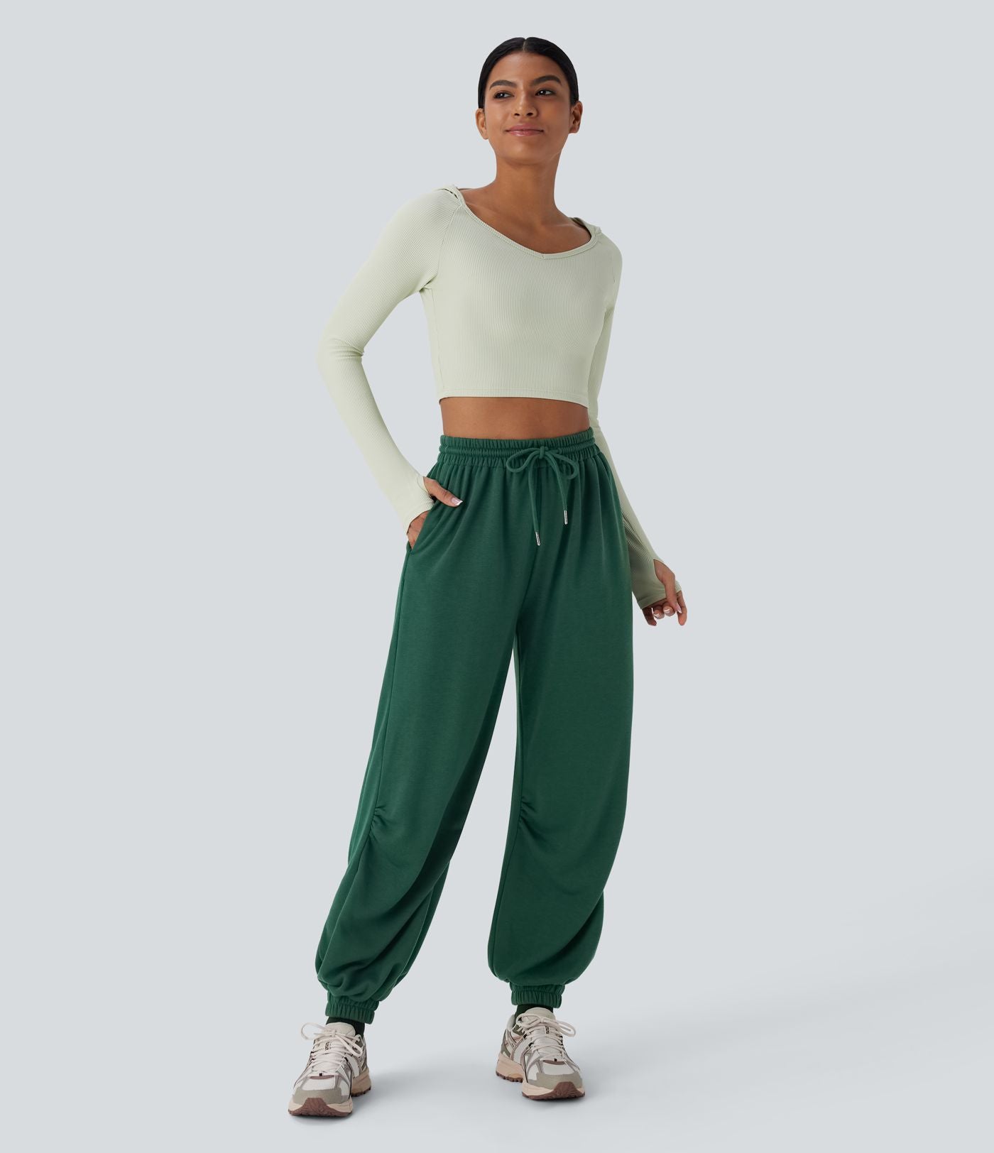 Jogging de running taille haute avec poches et cordon de serrage