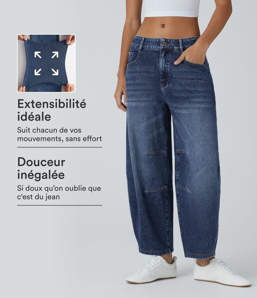 Jean Barrel 7/8 taille basse Halara Flex™ avec poches zippées
