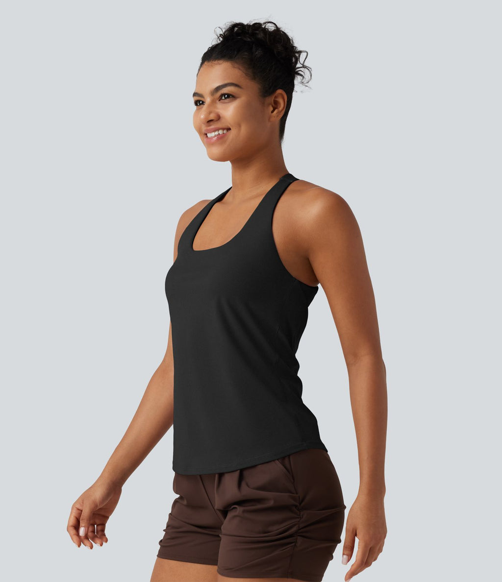 Débardeur de yoga à encolure U, toucher frais, séchage rapide, coussinets amovibles et protection solaire UPF 50+