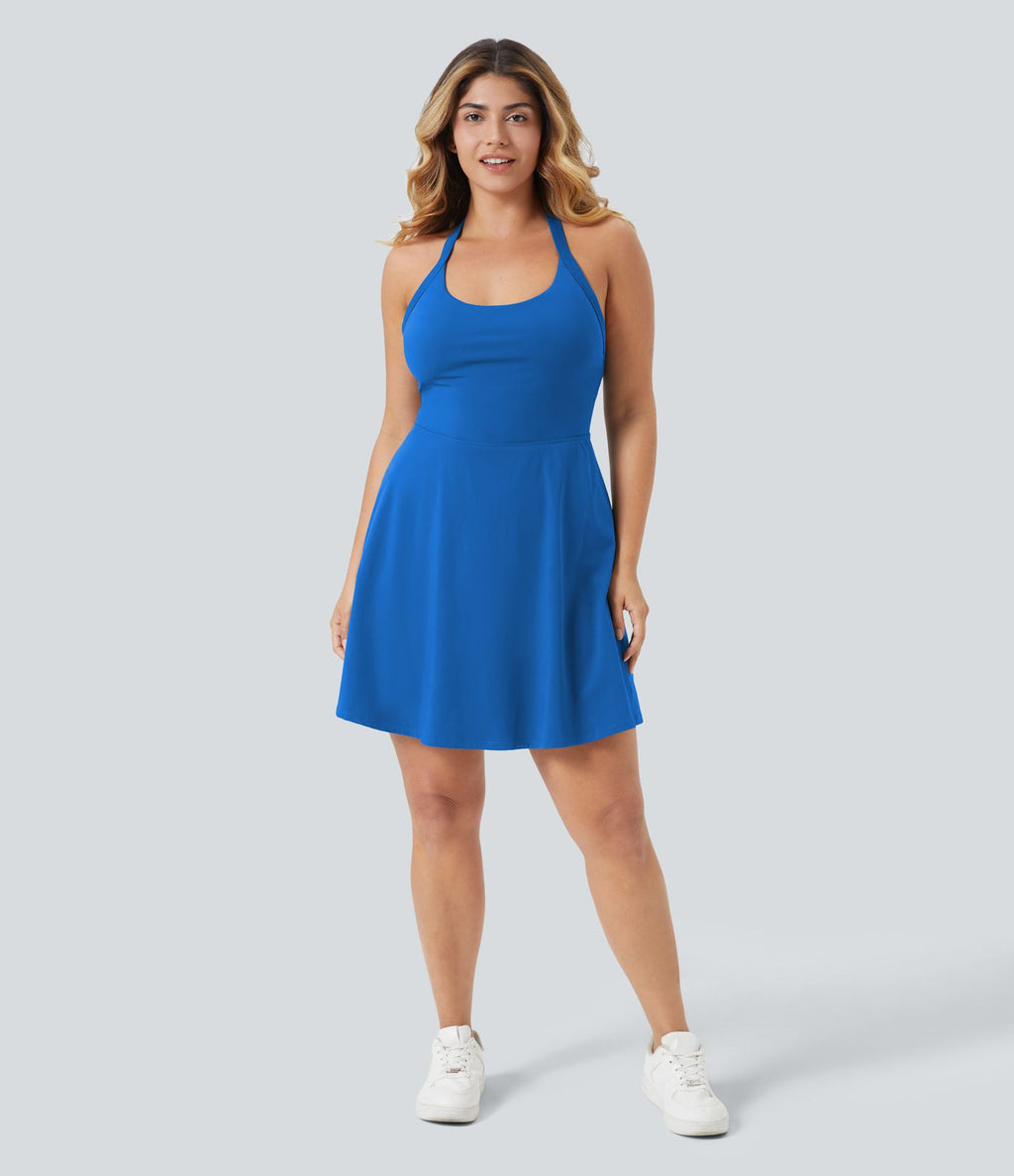 Robe longue de danse évasée à dos ouvert avec torsade grandes tailles et short intégré - Édition Easy Peasy