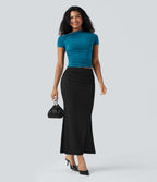 Jupe midi sirène froncée taille mi-haute