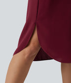 Robe-chemise midi de travail à manches courtes avec ceinture, ourlet arrondi et poches