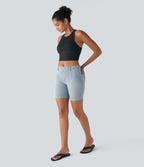 Short décontracté Halara Flex™ en maille denim extensible délavée taille Mi, haute avec poches arrière et effet frais InstantCool