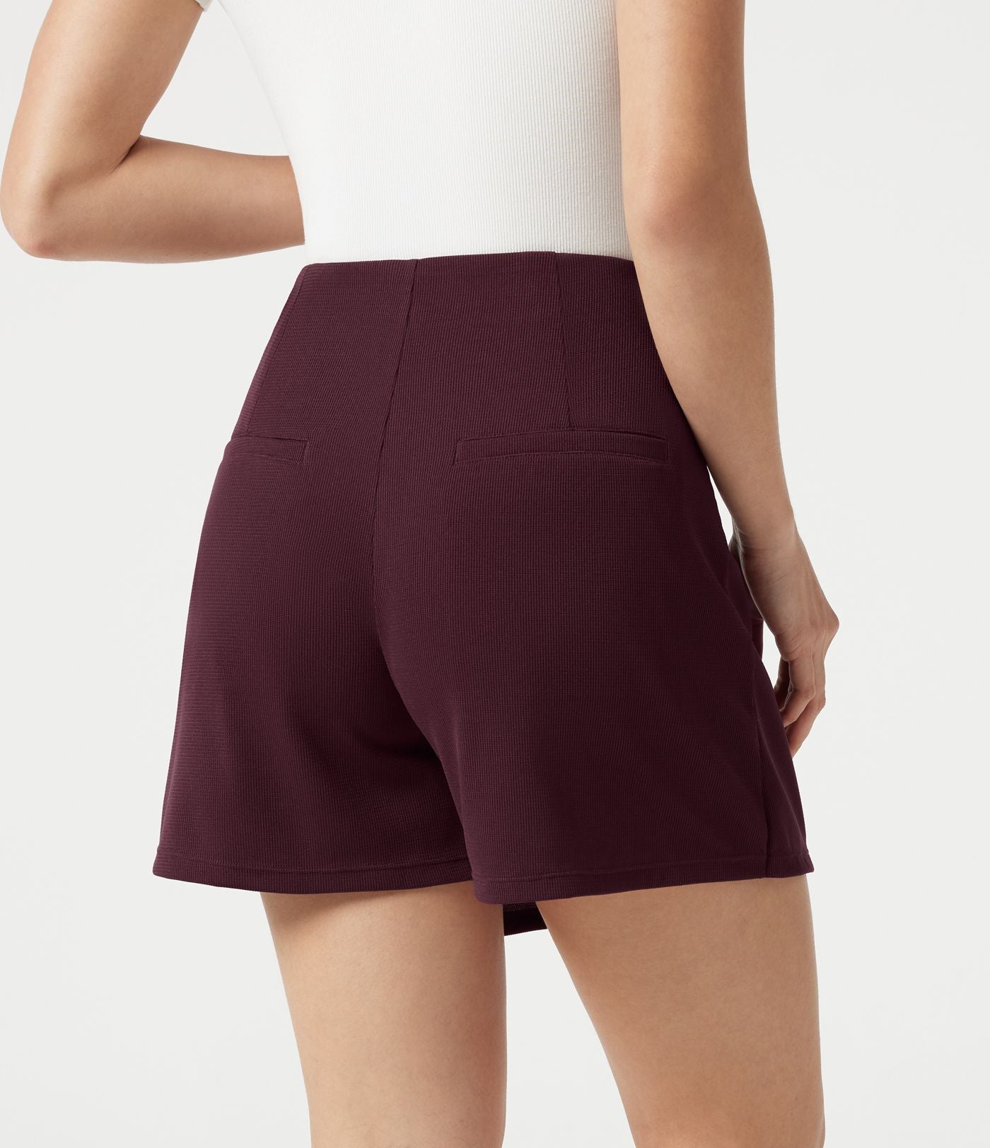 Jupe-short habillée mini en maille gaufrée, taille haute, à poches