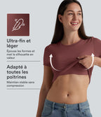 T-shirt décontracté col rond échancré à manches courtes avec soutien-gorge intégré bonnets B-DD