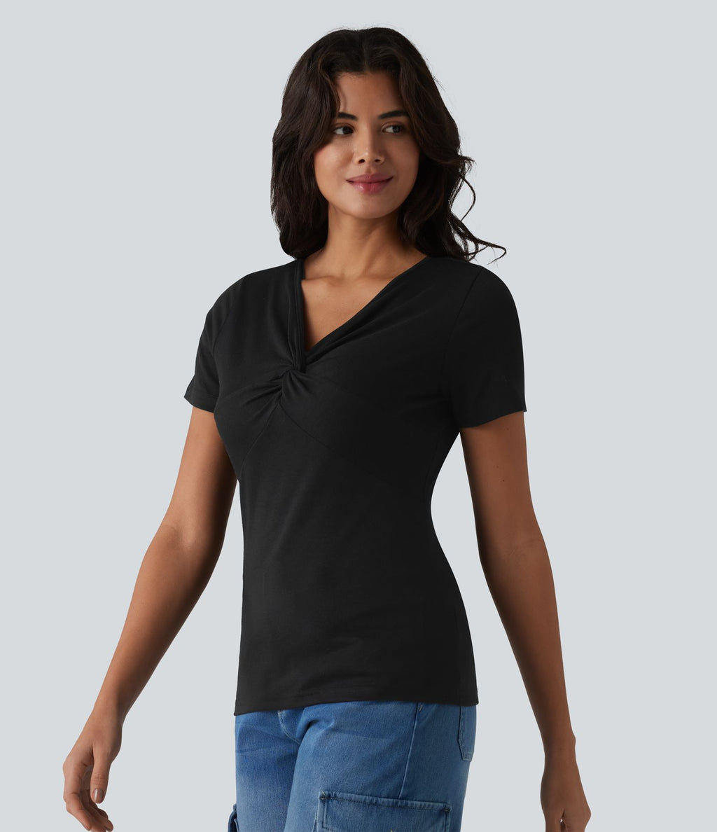 T-shirt casual col V à manches courtes