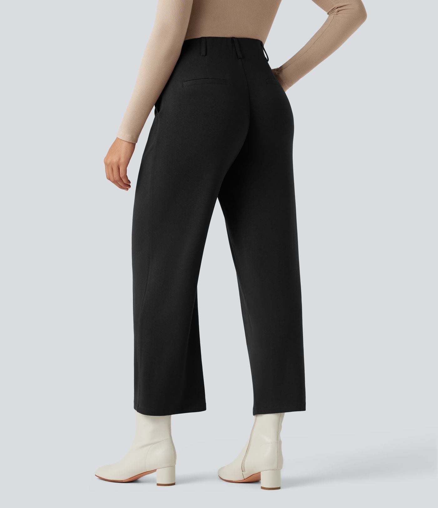 Pantalon tailleur thermique taille haute avec poches