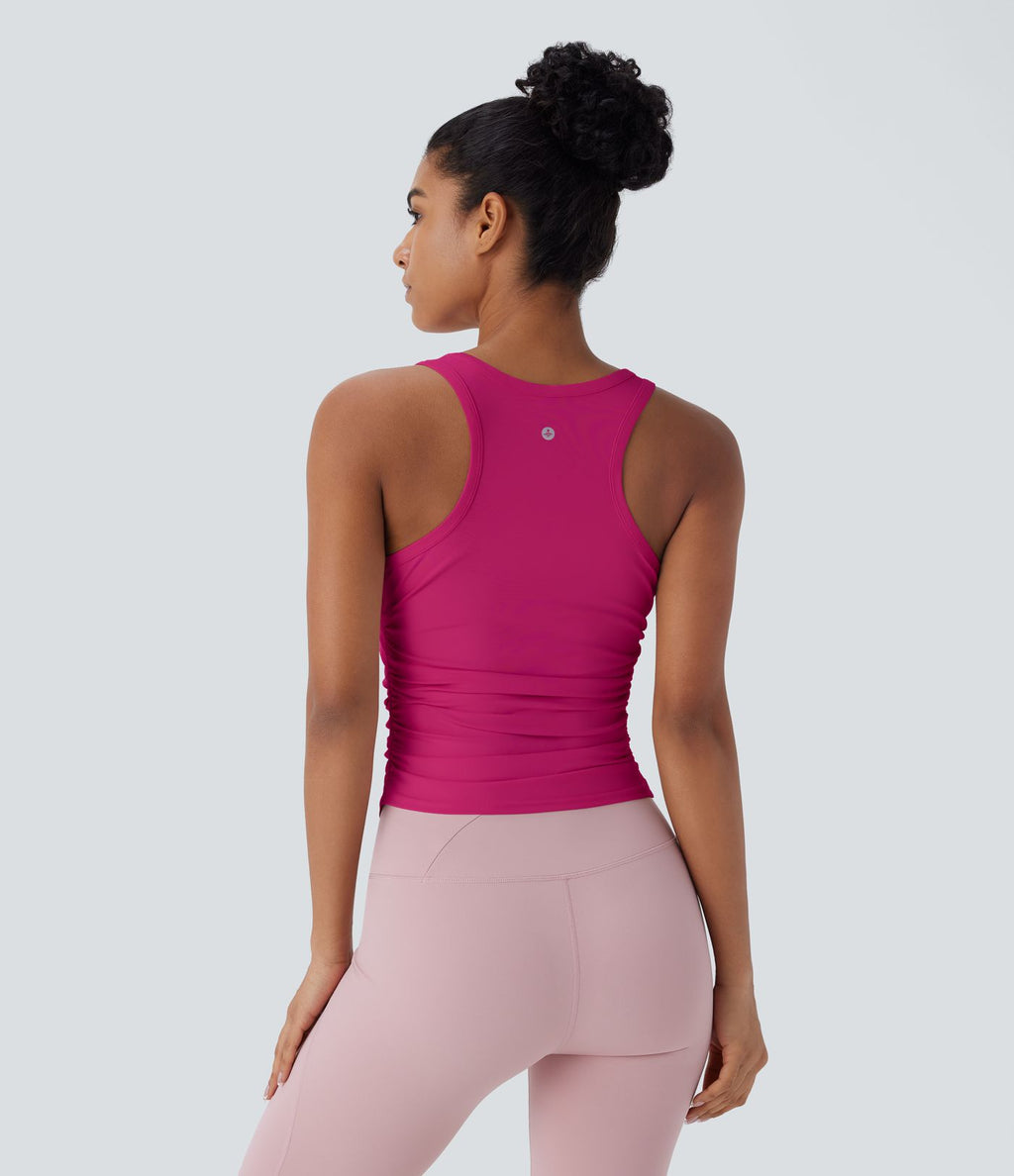 Débardeur de yoga dos nageur froncé col rond