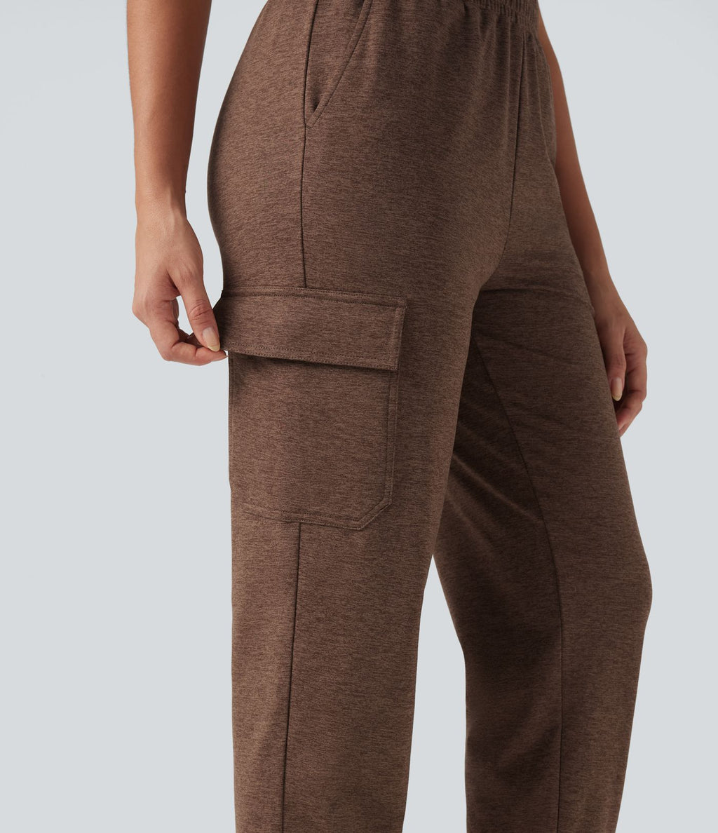 Jogging jogging cargo thermique décontraction taille mi-haute séchage rapide chiné avec poches - UPF40+