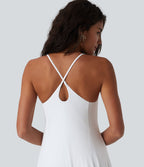 Robe longue fluide dos croisé avec superposition mesh pour demoiselle d'honneur et invitée mariage