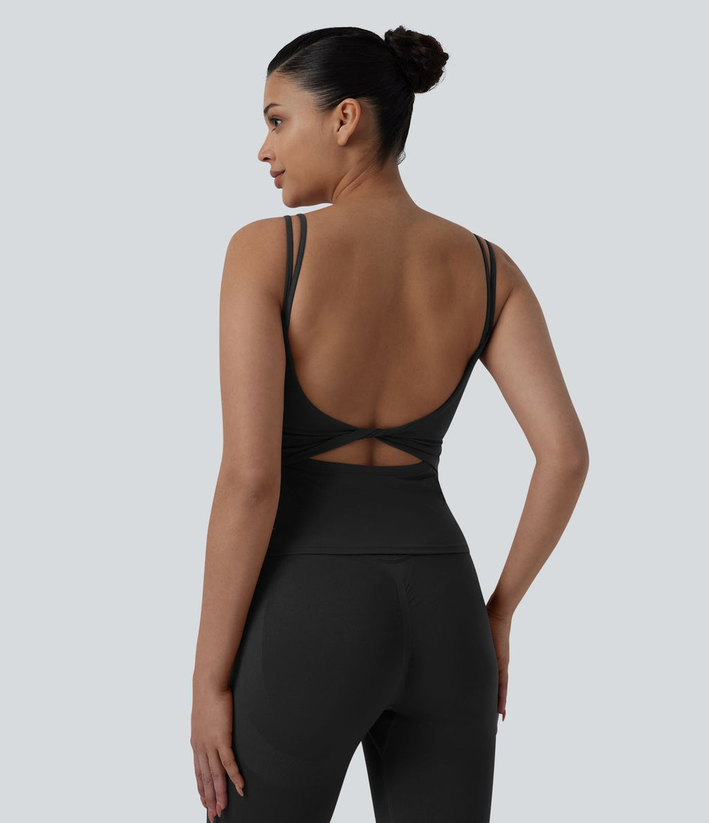 Débardeur court yoga dos nu torsadé doubles bretelles Halara UltraSculpt™ - Longueur allongée
