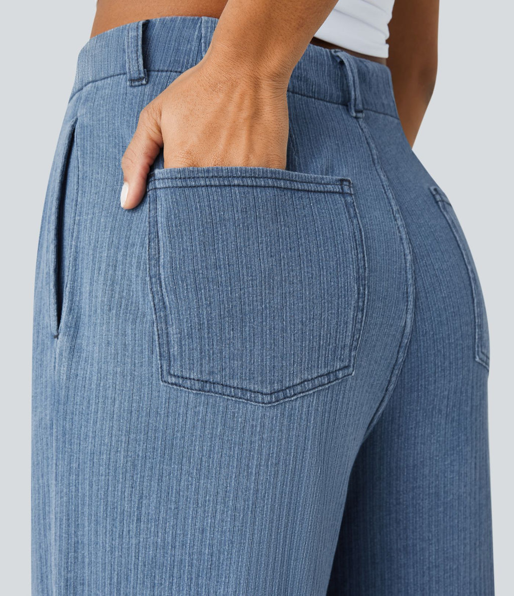 Jean carotte 7/8 casual délavé Halara Flex™ taille mi-haute avec poches