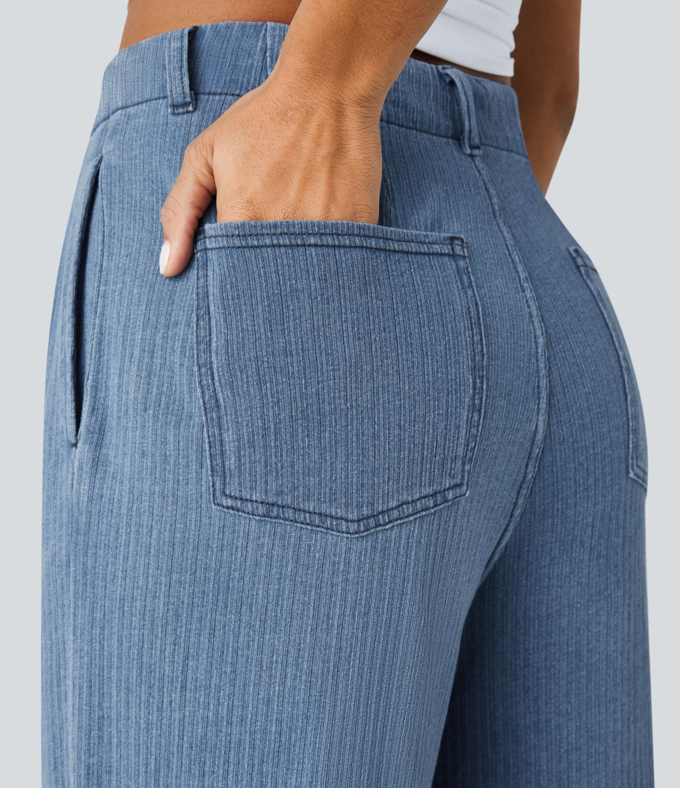Jean carotte 7/8 casual délavé Halara Flex™ taille mi-haute avec poches