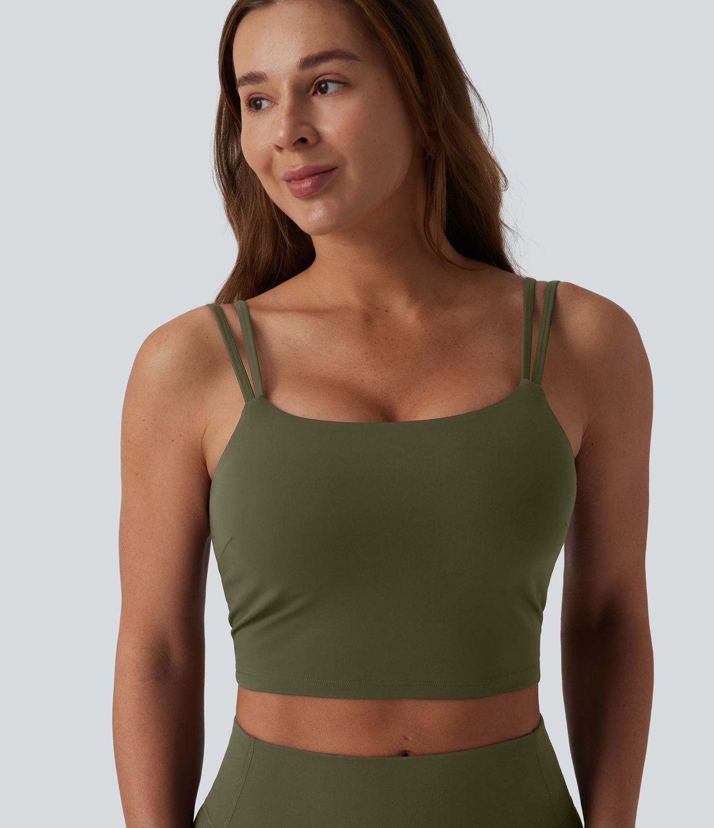 Débardeur de yoga cropped Halara UltraSculpt™ à doubles bretelles dos torsadé ouvert avec soutien-gorge intégré – Bonnets E-G