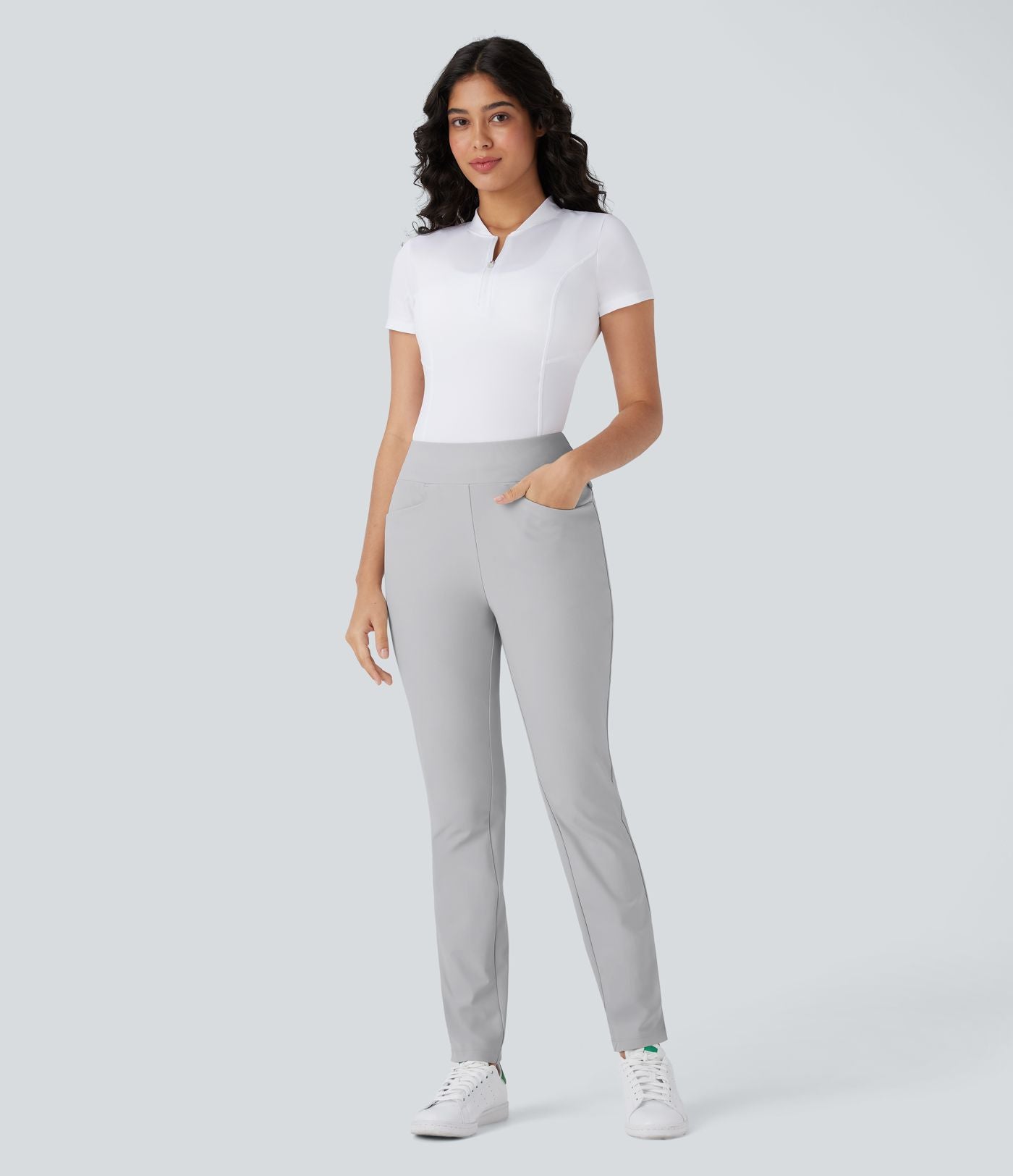 Pantalon de golf taille moyenne à séchage rapide avec multiples poches, fentes et coupe fuselée-Poche pour tee de golf-UPF40+