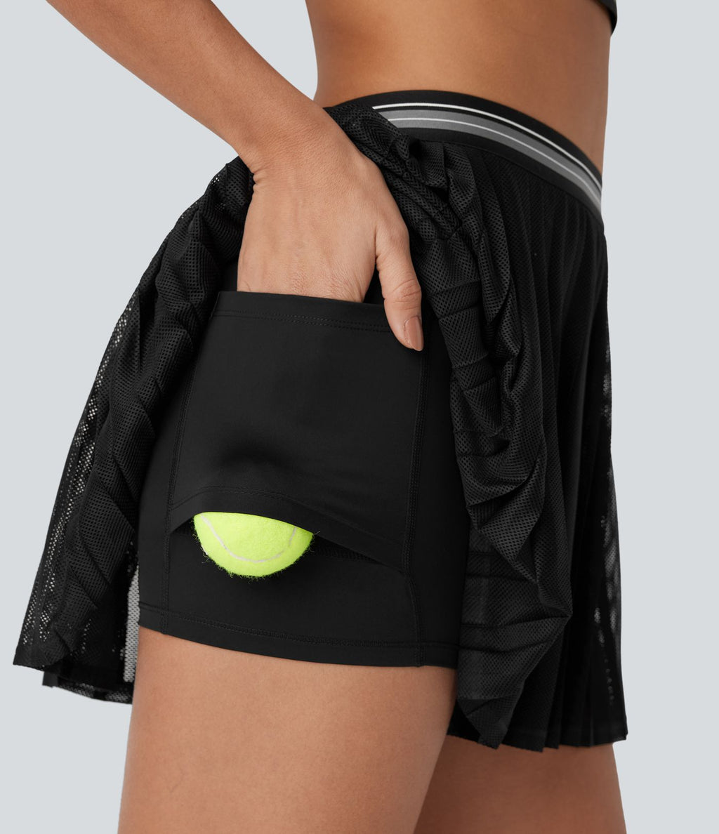 Jupe de tennis mini 2-en-1 à taille haute, color block, poches latérales, découpe plissée à effet frais InstantCool et séchage rapide