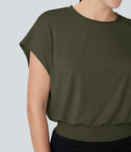 T-shirt de travail à col rond et manches chauve-souris courtes