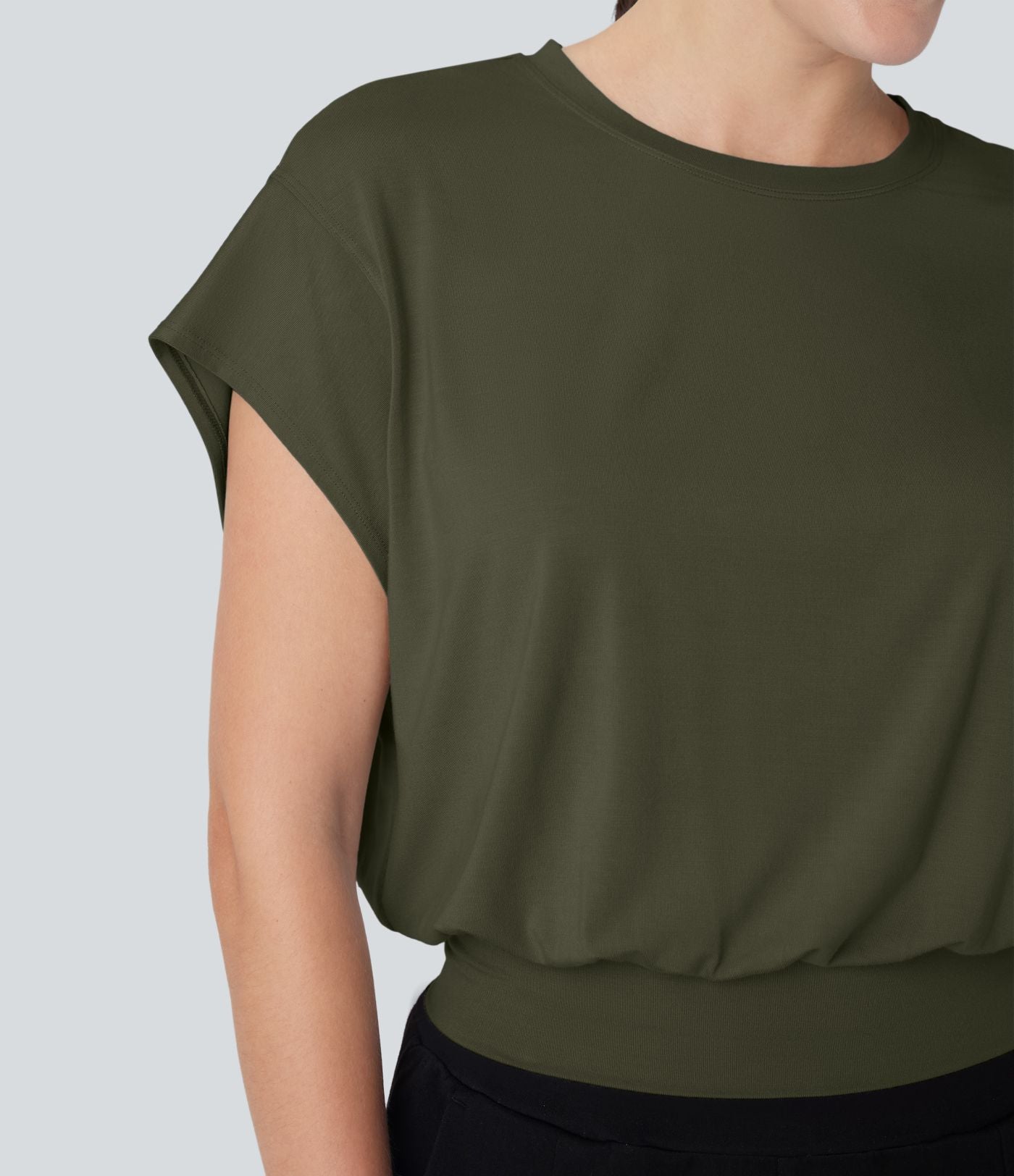 T-shirt de travail à col rond et manches chauve-souris courtes