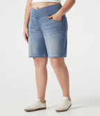 Short baggy grande taille en jean Halara Flex™ Denim taille haute croisée, effet ventre plat, avec poches