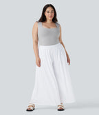 Pantalon décontracté grande taille taille haute large à superposition mesh avec poches latérales