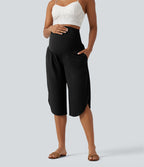 Pantalon corsaire de grossesse super taille haute en Breezeful™ à ourlet incurvé et séchage rapide avec poches