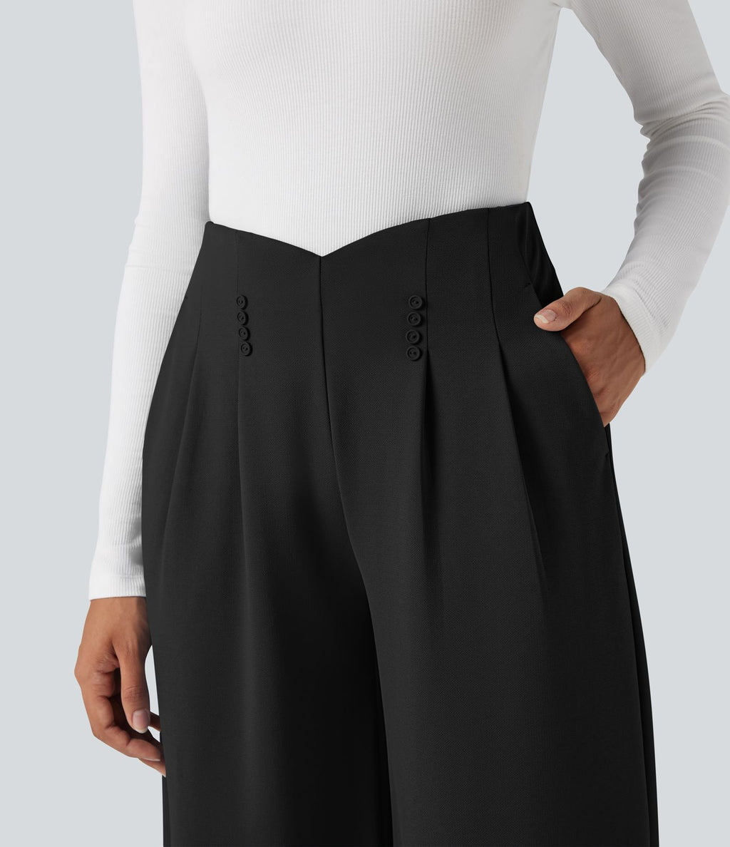 Pantalon tailleur large taille haute en crêpe avec poches Halara Flex™