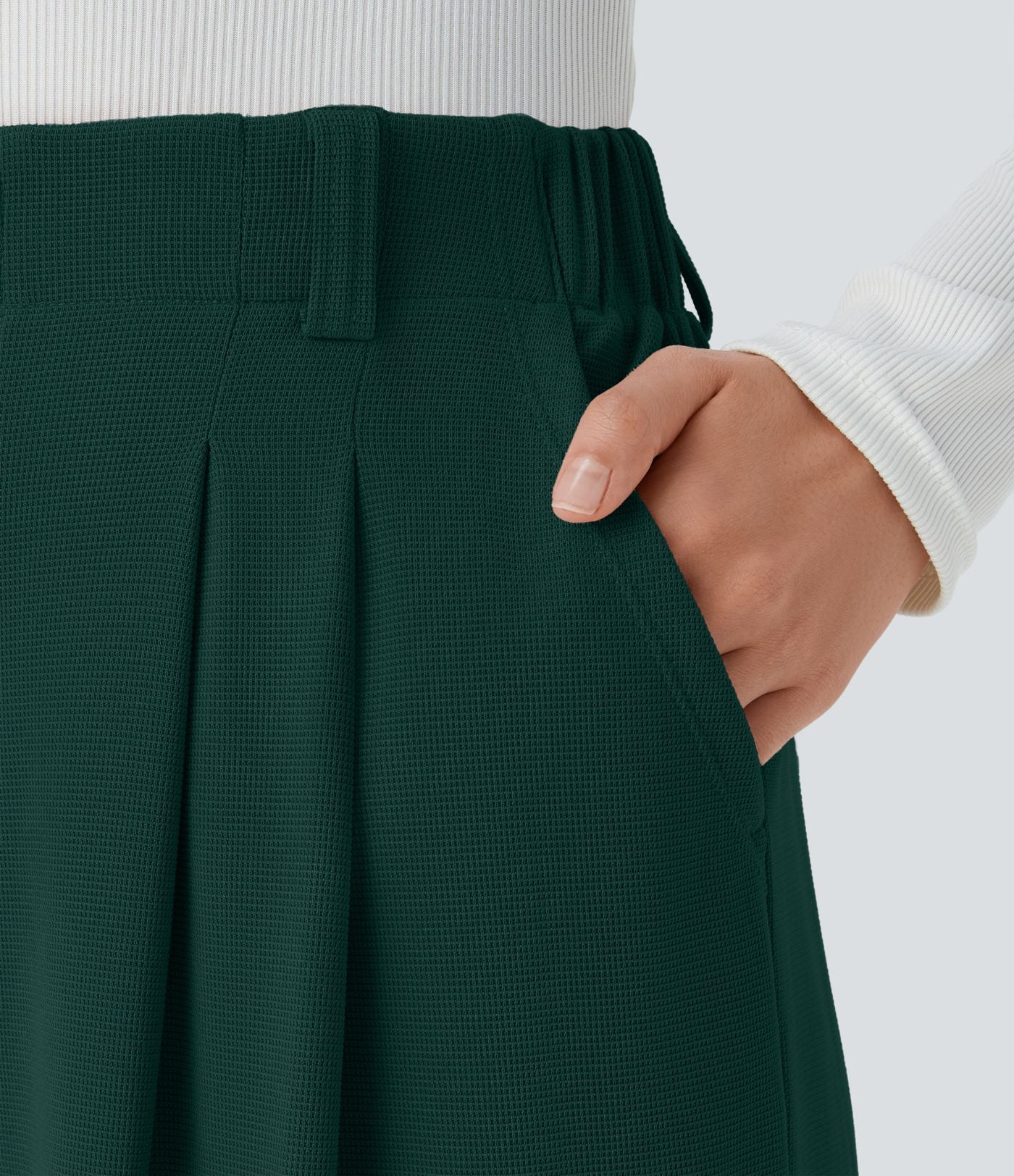 Halara Flex™ Pantalon Tailleur Large Fluide Gaufré Taille Haute Poches Latérales